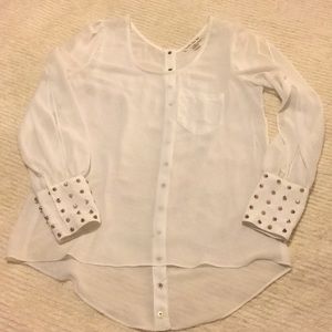 White sheer top with gold detailing